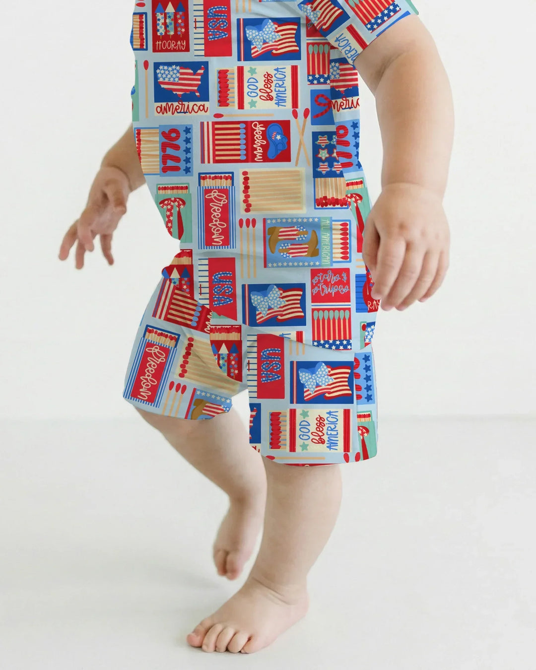 Patriotic Matchbox Family Matching Bamboo Two Piece Short Sleeve Shorts Pajama Set