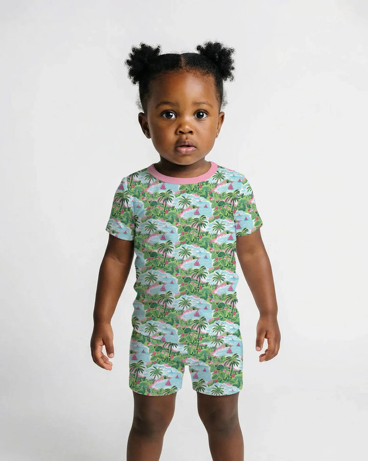 Preppy Coast Beach Club Bamboo Two Piece Short Sleeve Shorts Pajama Set