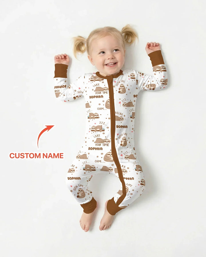 Custom Name Cute Sloth Bamboo Convertible Zippy