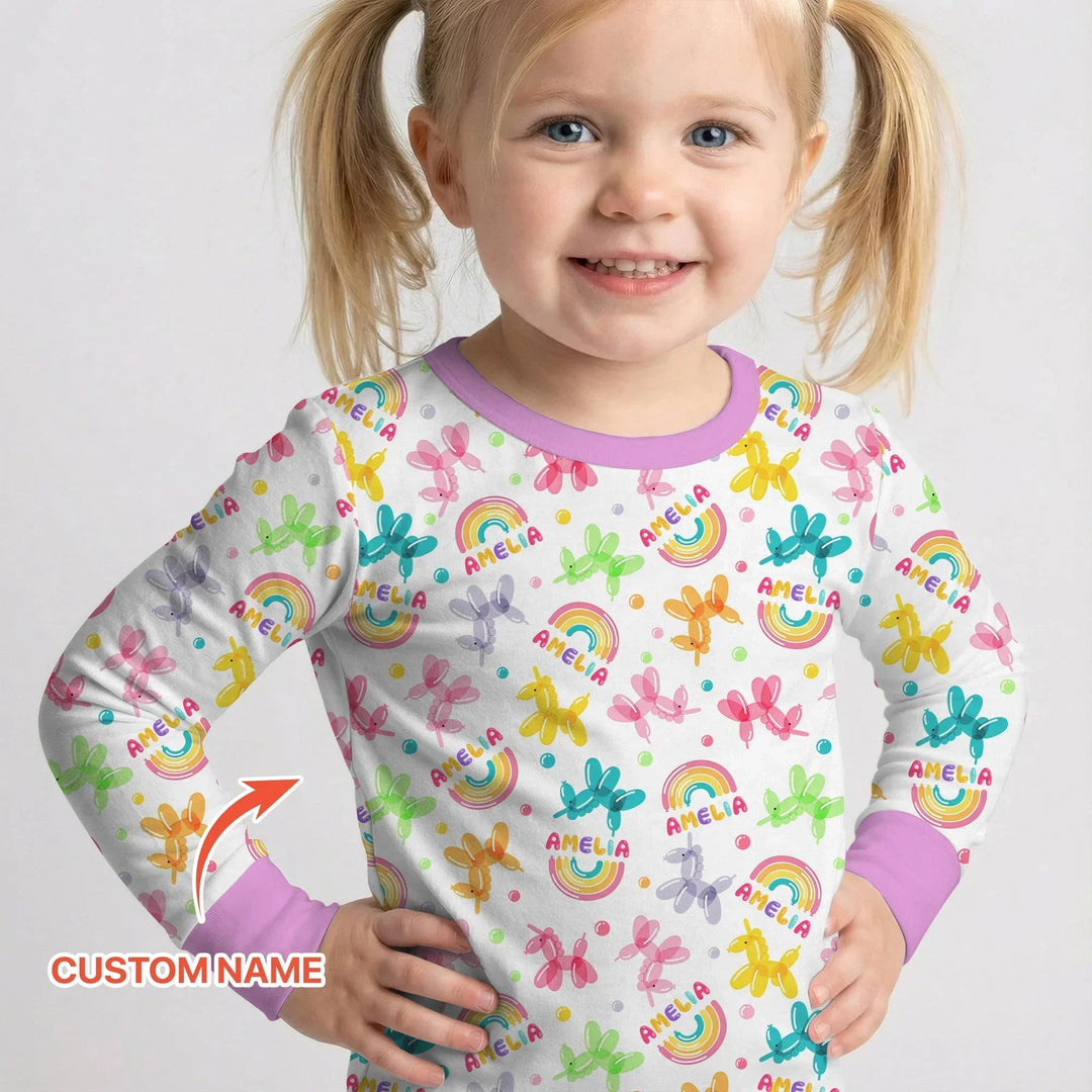 Sweet Balloon Dreams Custom Name Bamboo Two Piece Long Sleeve Pajama Set
