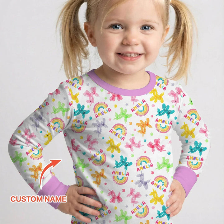 Sweet Balloon Dreams Custom Name Bamboo Two Piece Long Sleeve Pajama Set