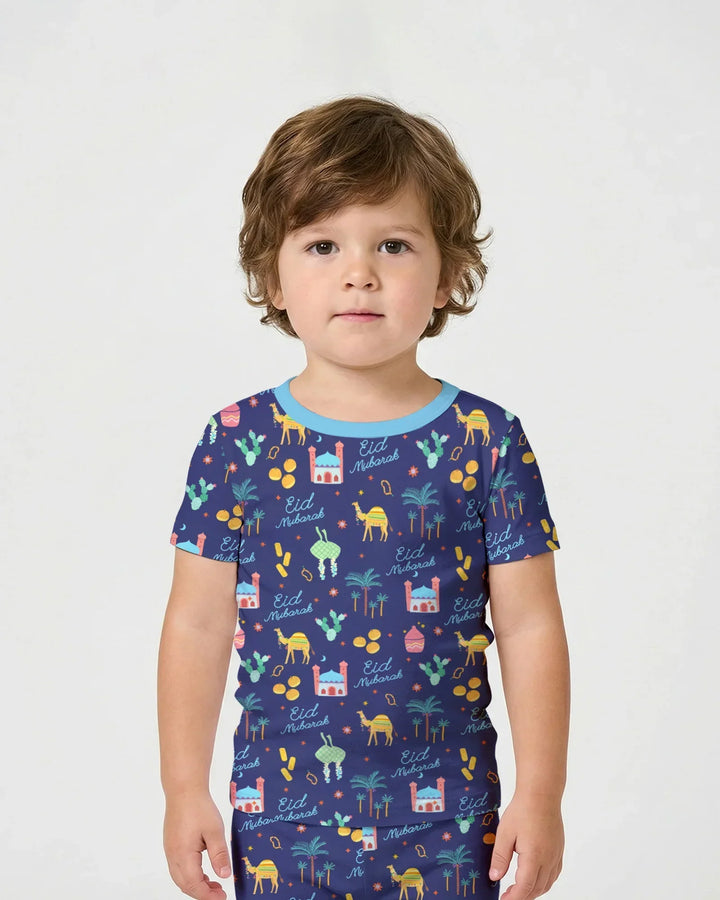 Eid Mubarak Matching Family Bamboo Two Piece Short Sleeve Shorts Pajama Set