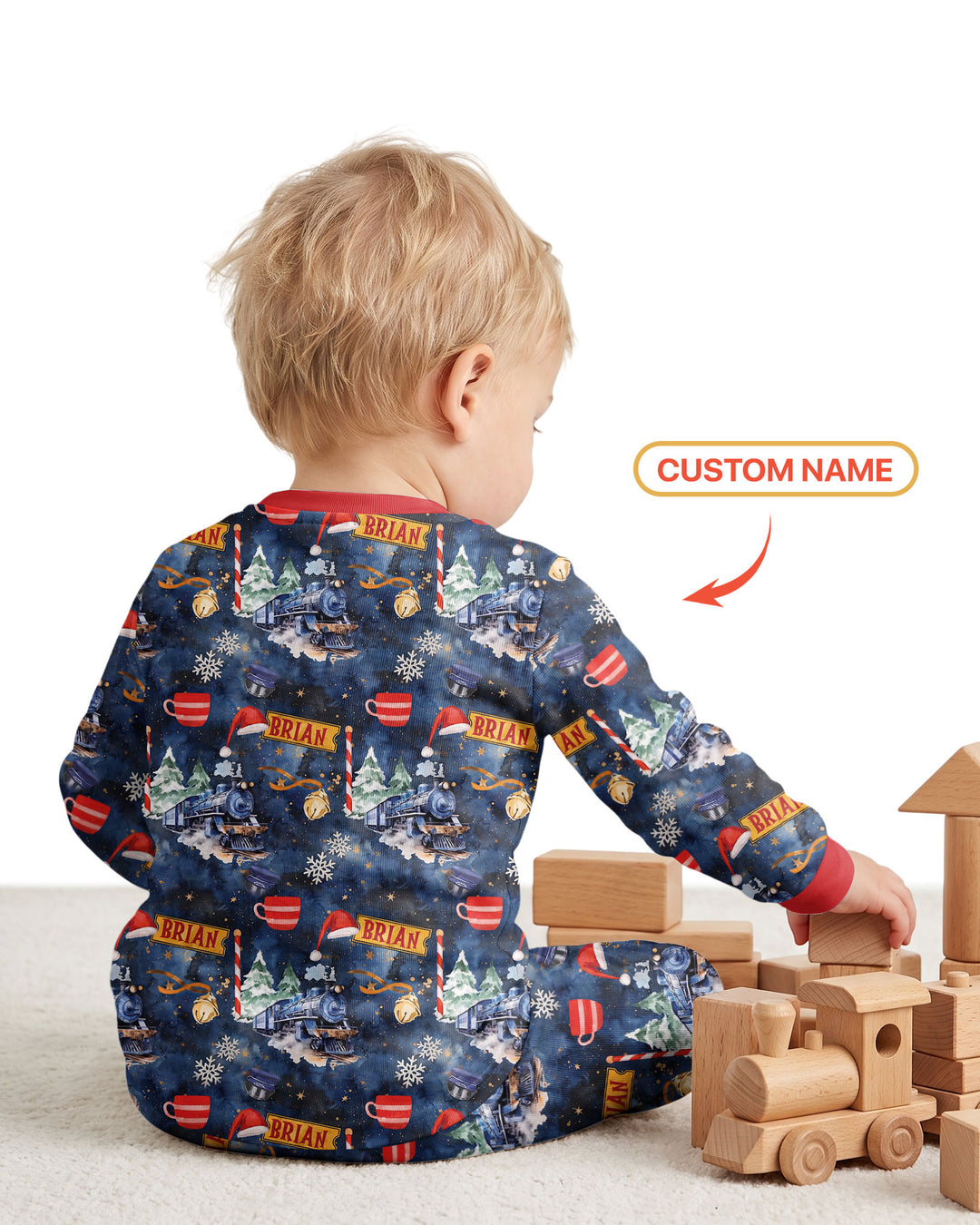 Believe North Pole Train Custom Name  Bamboo Two Piece Long Sleeve Pajama Set