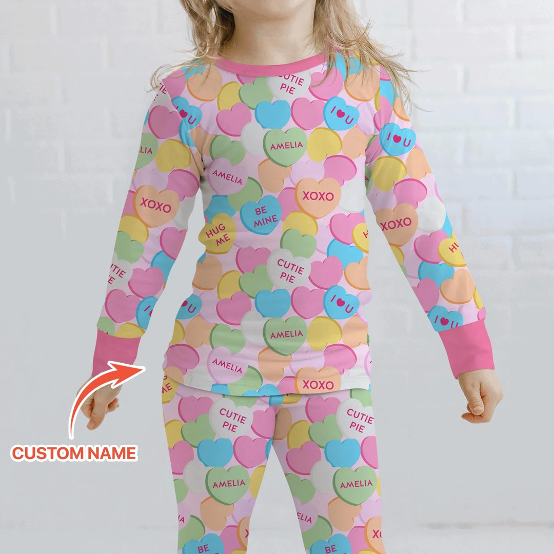 Valentine Candy Crush Family Matching Bamboo Two Piece Long Sleeve Pajama Set