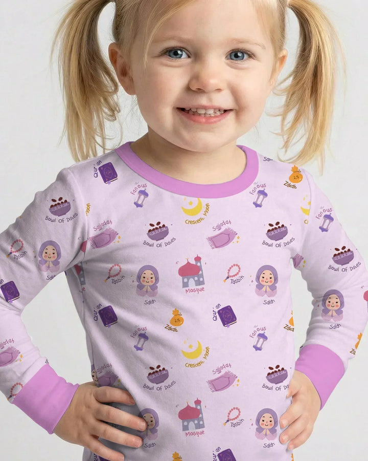 Cute Ramadhan Mubarak Bamboo Two Piece Long Sleeve Pajama Set