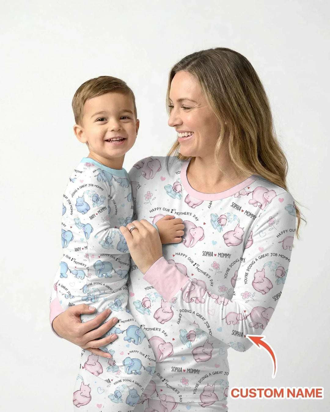 Custom Name Mother & Baby Elephant Bamboo Women Pajama Set