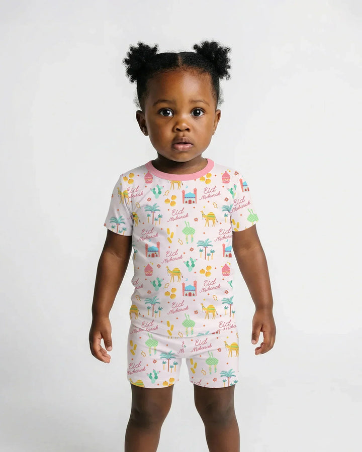 Eid Mubarak Matching Family Bamboo Two Piece Short Sleeve Shorts Pajama Set