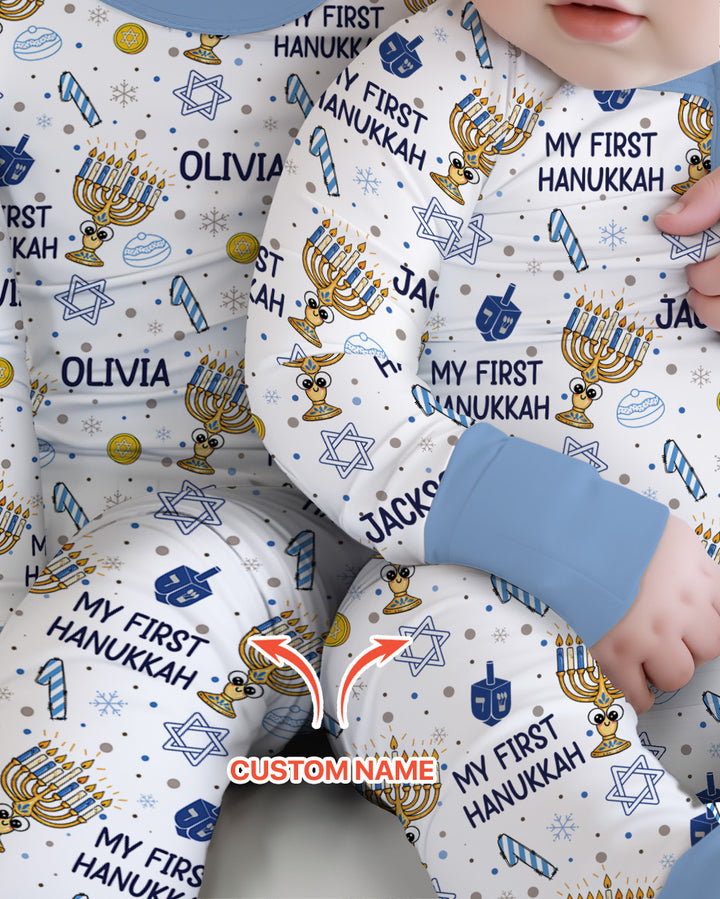 Custom Name Doodle Dreidel First Hanukkah Bamboo Convertible Zippy