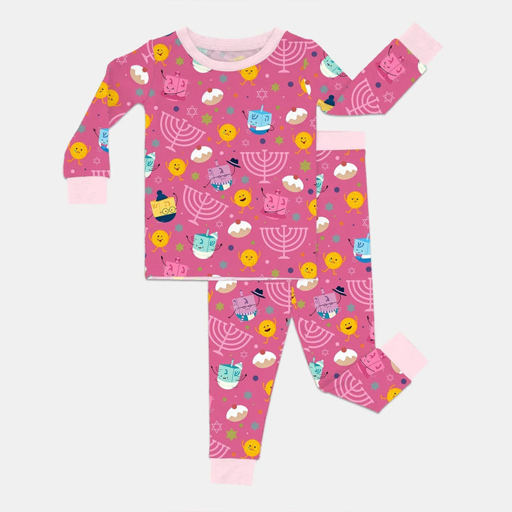 Hanukkah Little Dreidel Family Bamboo Two Piece Long Sleeve Pajama Set