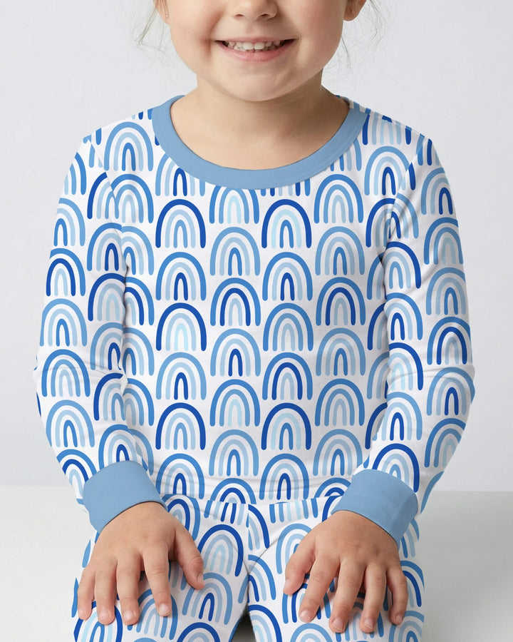 Sky Blue Rainbows Bamboo Two Piece Long Sleeve Pajama Set