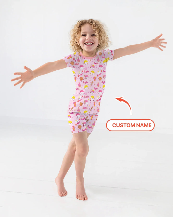 Baseball Mama and Mini Matching Bamboo Two Piece Short Sleeve Shorts Pajama Set