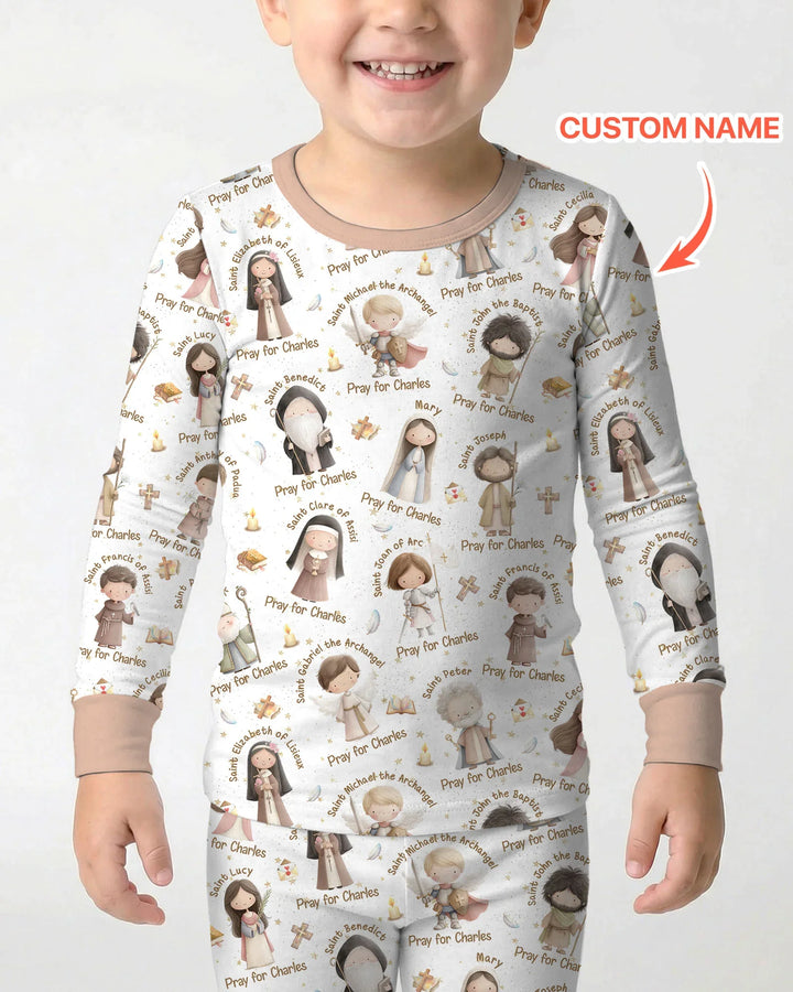 Pray For Me Custom Name Bamboo Two Piece Long Sleeve Pajama Set