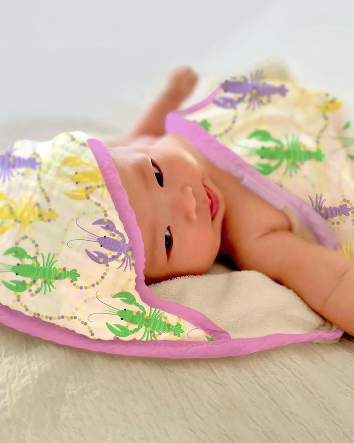 Mardi Gras Crawfish Family Matching Hooded Bamboo Towel Set