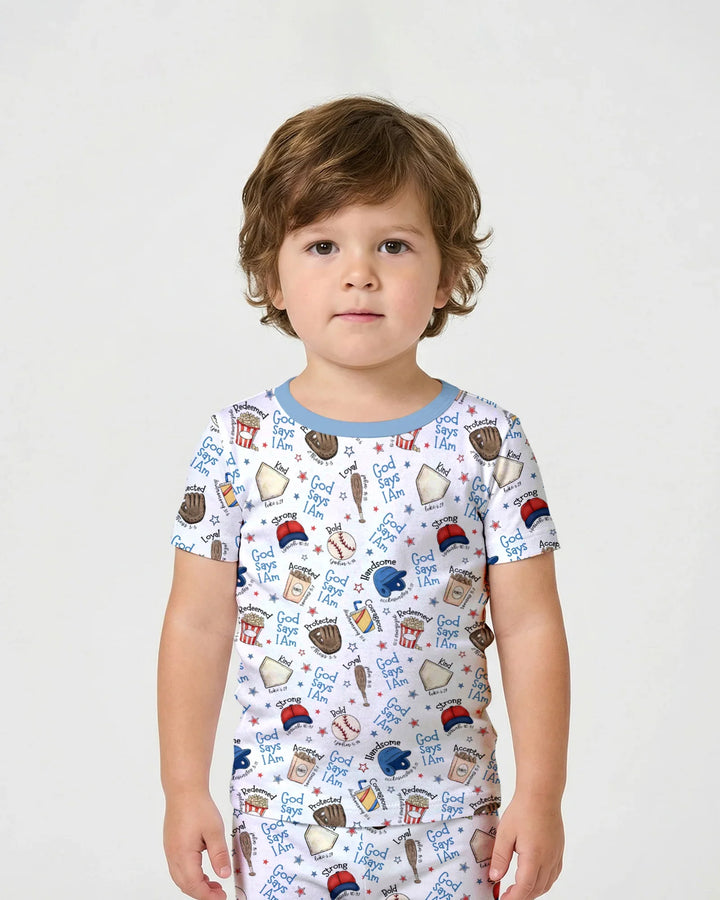 Christian Baseball Bamboo Two Piece Short Sleeve Shorts Pajama Set