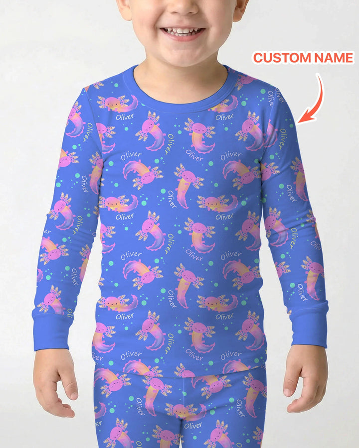 Axolotl Glow Custom Name Bamboo Two Piece Long Sleeve Pajama Set