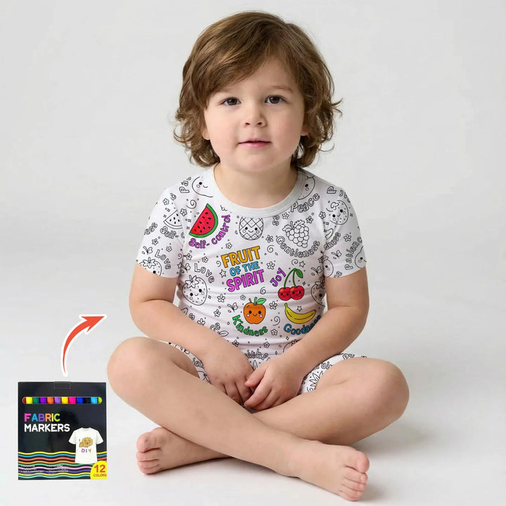 All Colorable Fruit of the Spirit Bamboo Two Piece Short Sleeve Shorts Pajama Set