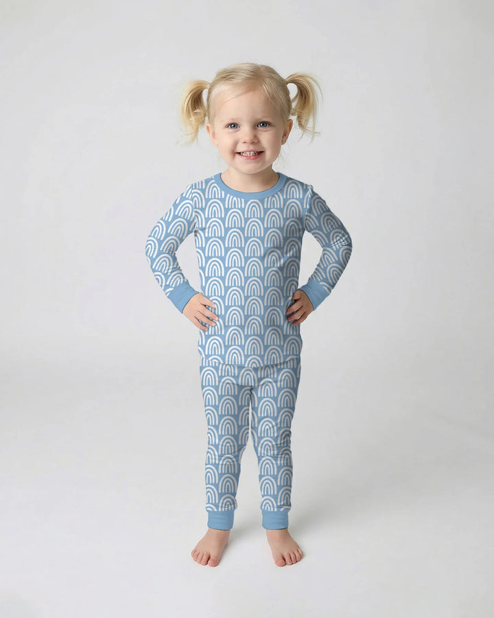 Sky Blue Rainbows Bamboo Two Piece Long Sleeve Pajama Set