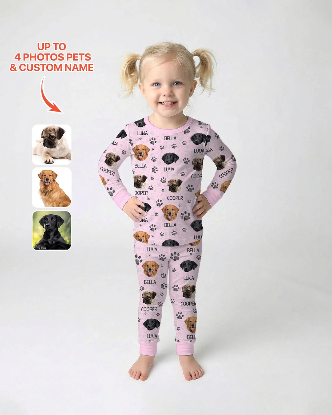 Custom Dog Photo With Paw  Bamboo Two Piece Long Sleeve Pajama Set