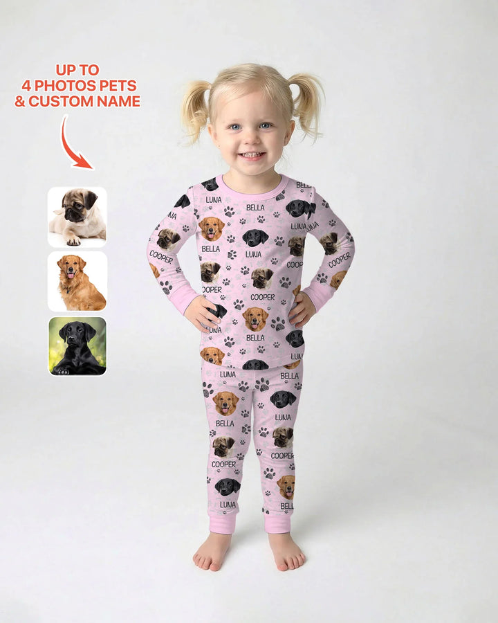 Custom Dog Photo With Paw  Bamboo Two Piece Long Sleeve Pajama Set