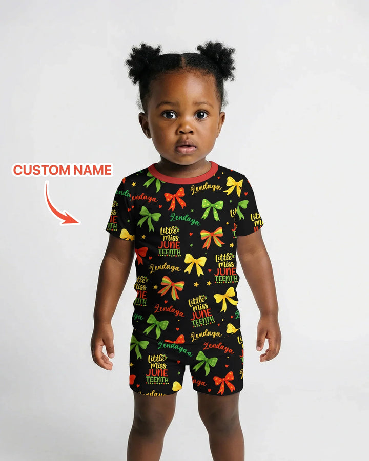 Little Miss Juneteenth Bamboo Two Piece Short Sleeve Shorts Pajama Set