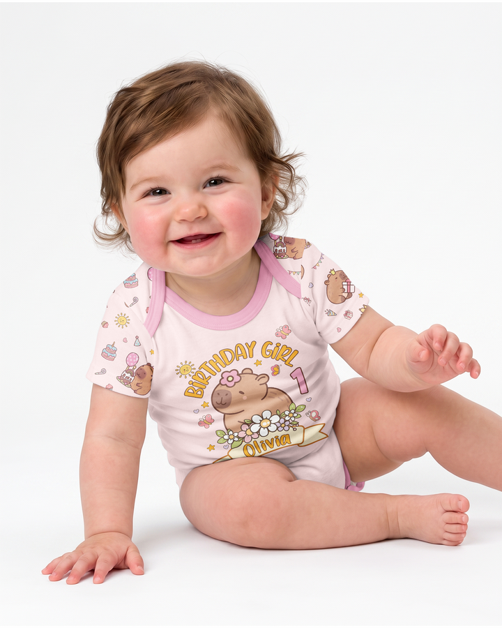 Personalized Capy Birthday Girl Bamboo Bodysuit