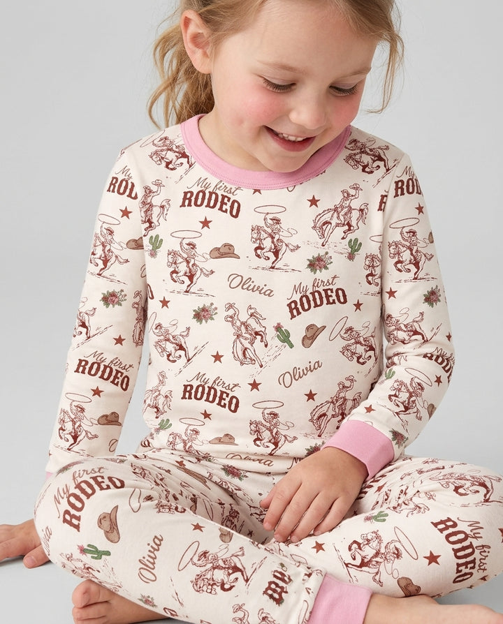 Custom Name First Rodeo Family Matching Bamboo Two Piece Long Sleeve Pajama Set