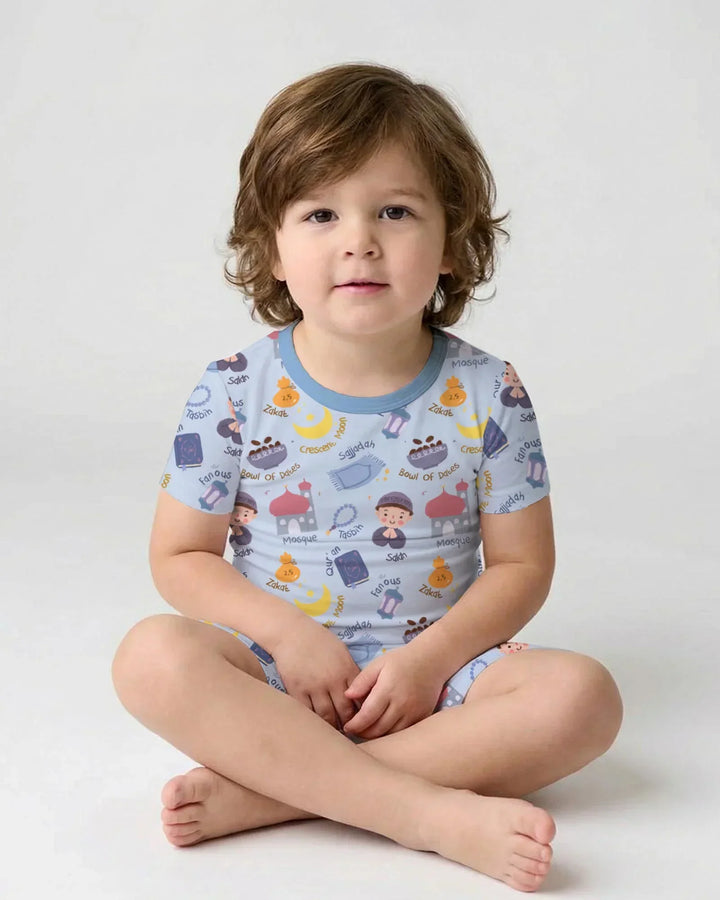 Happy Ramadhan Bamboo Two Piece Short Sleeve Shorts Pajama Set