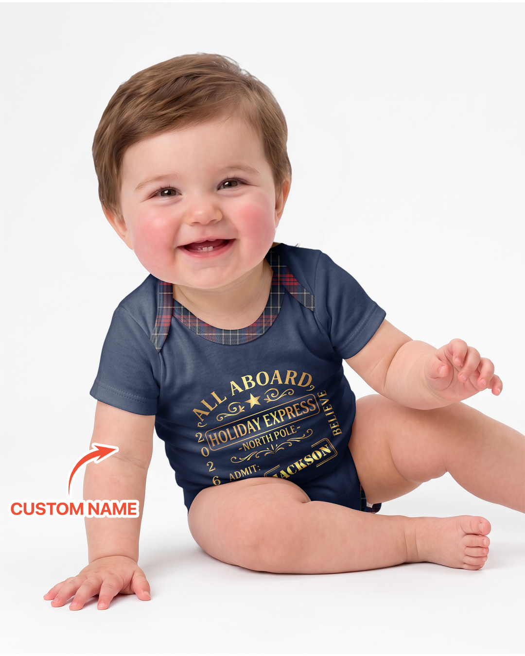 Custom Name North Pole Plaid Bamboo Bodysuit