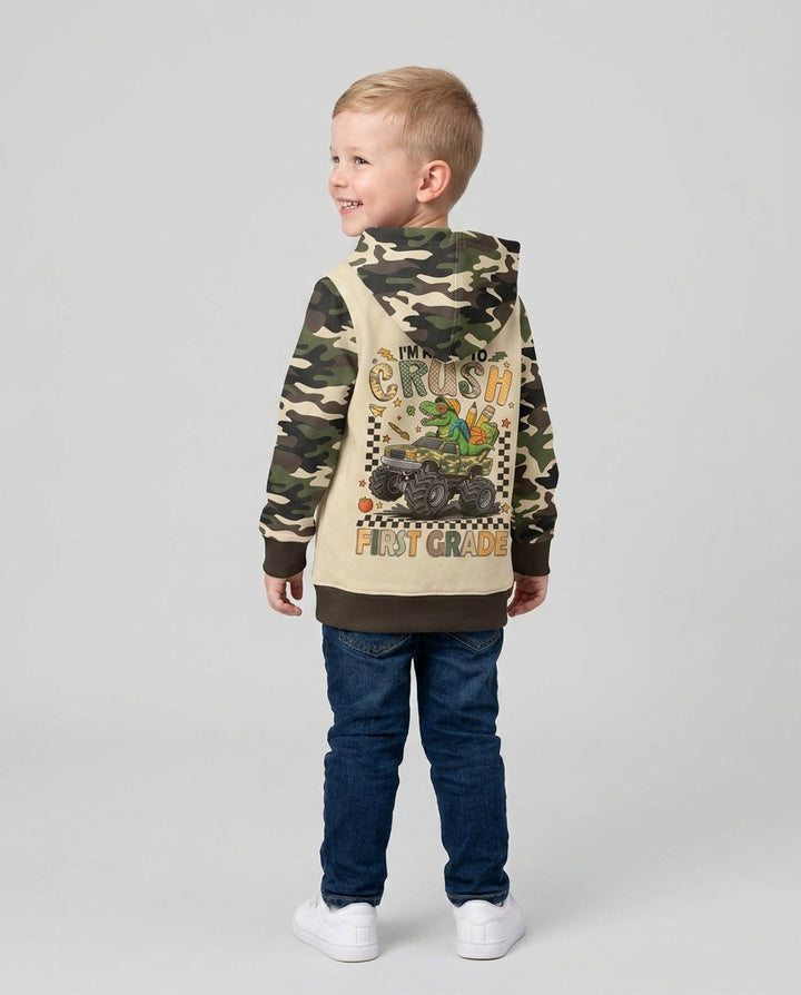Back To School Monster Truck Dino Bamboo Zip Hoodie