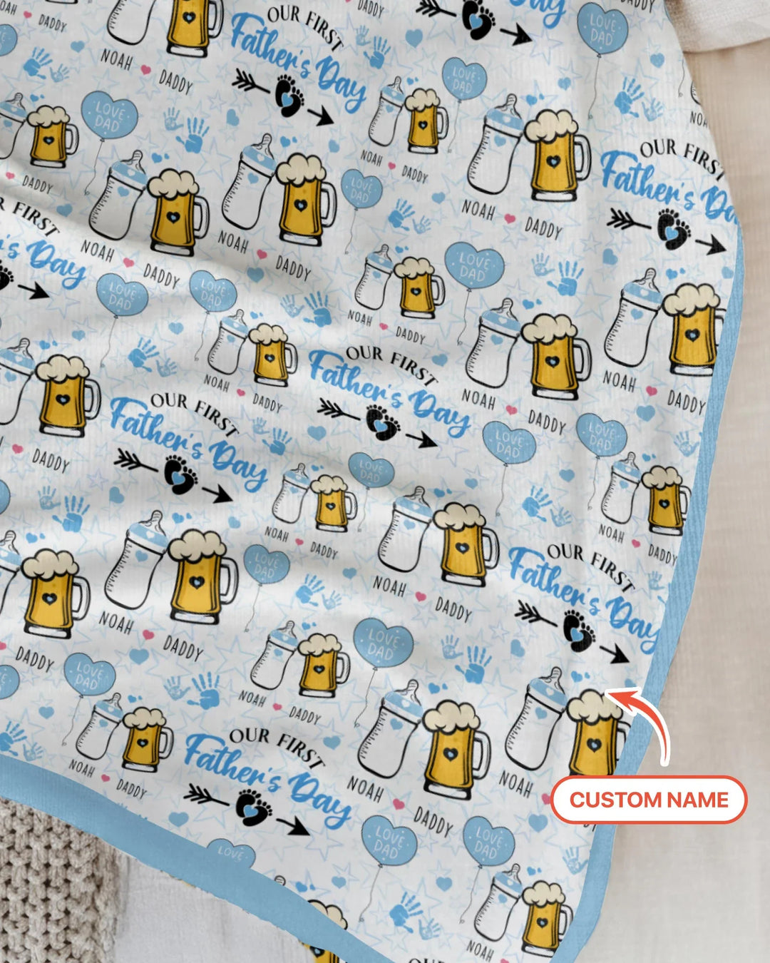 Custom Name First Father's Day Drink Bamboo Blanket