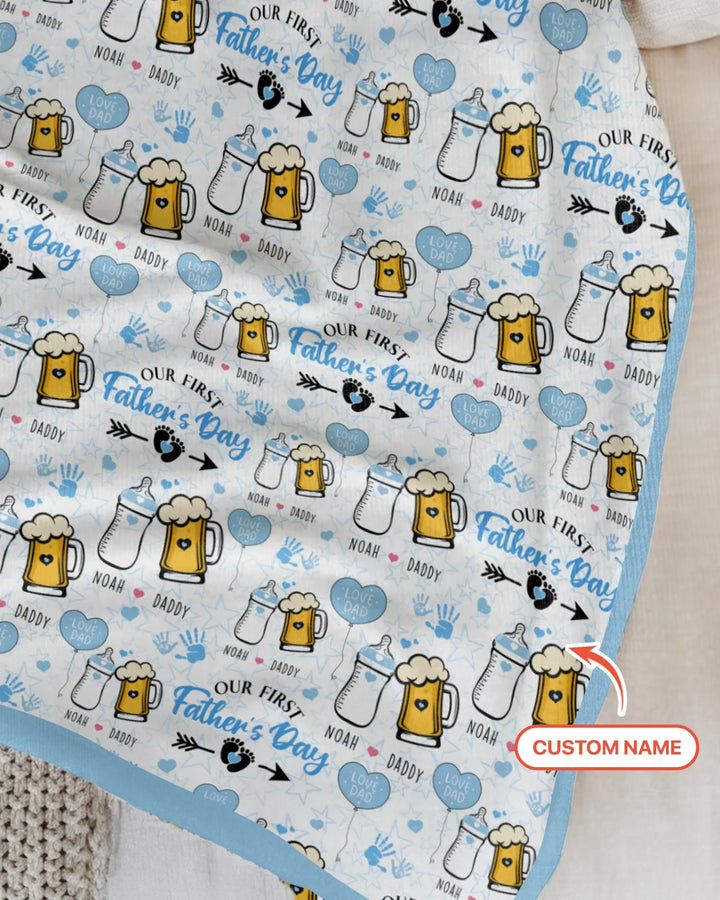 Custom Name First Father's Day Drink Bamboo Blanket