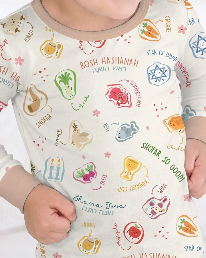 Happy Rosh Hashanah Bamboo Two Piece Long Sleeve Pajama Set