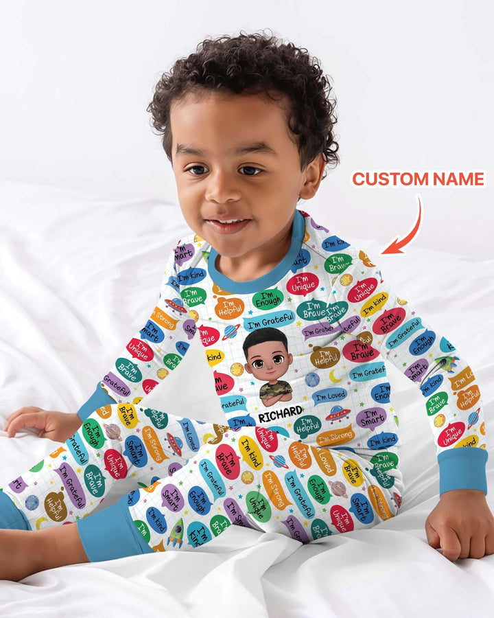 Personalized I'm Kind I'm Brave Bamboo Two Piece Long Sleeve Pajama Set