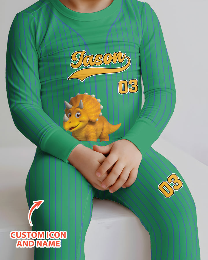 Kid Cartoon Dinosaurus Vehicles Bamboo Two Piece Long Sleeve Pajama Set
