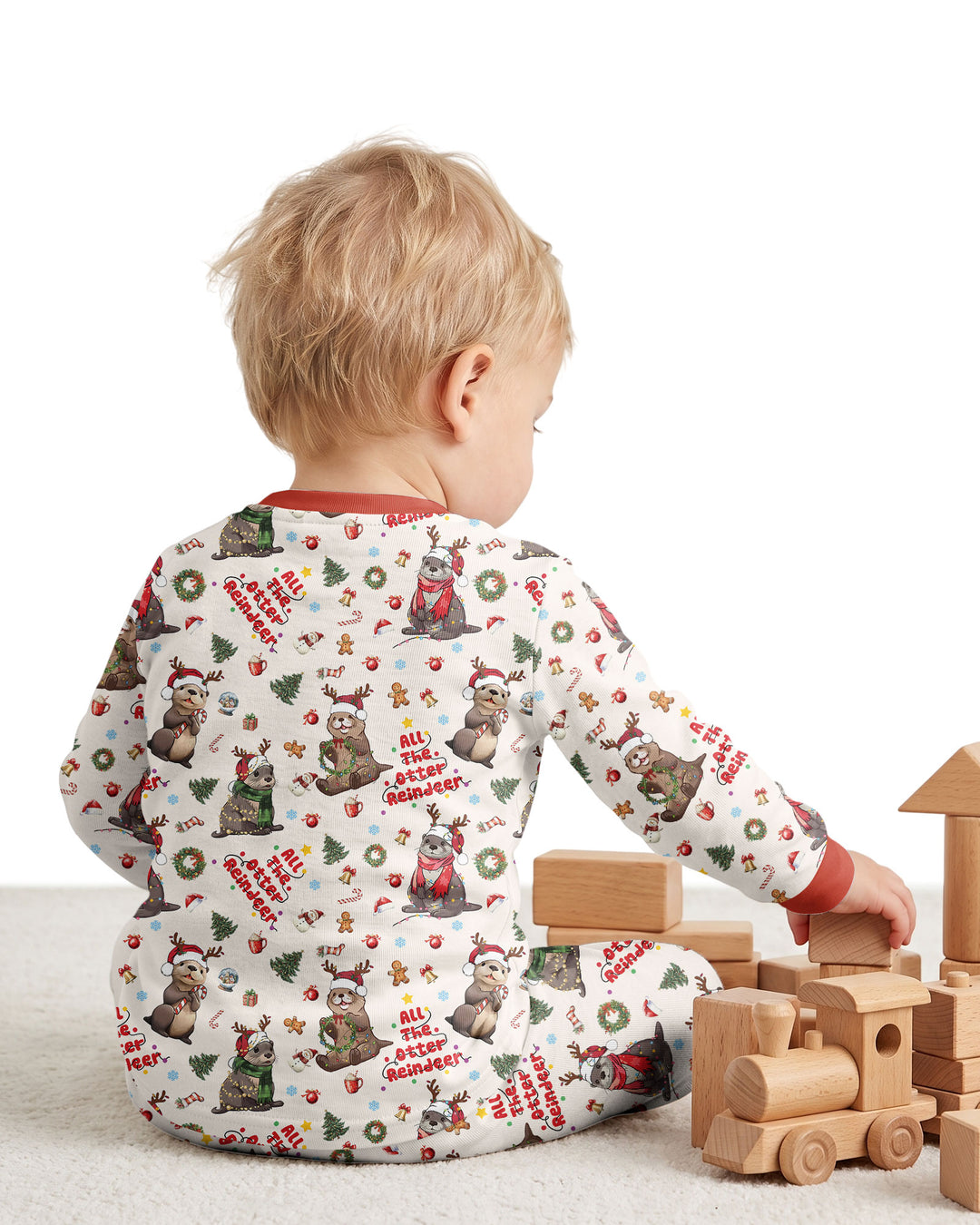 All The Otter Reindeer Bamboo Two Piece Long Sleeve Pajama Set