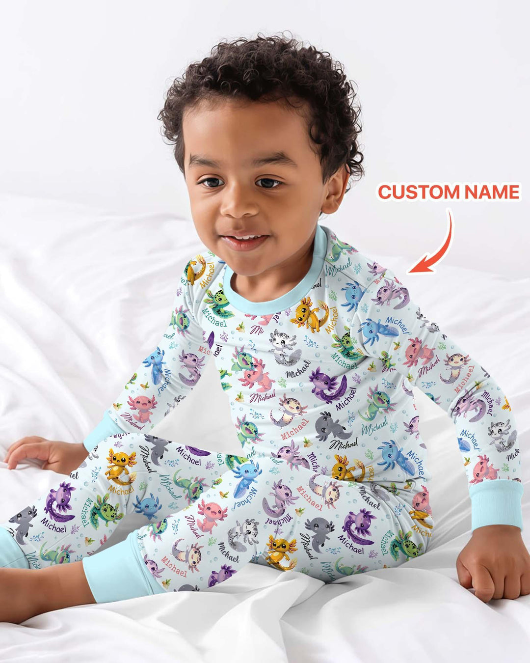 I Love You Axolotl Custom Name Bamboo Two Piece Long Sleeve Pajama Set