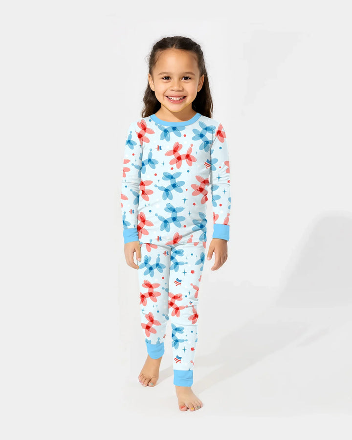 American Balloon Dog Party Bamboo Two Piece Long Sleeve Pajama Set