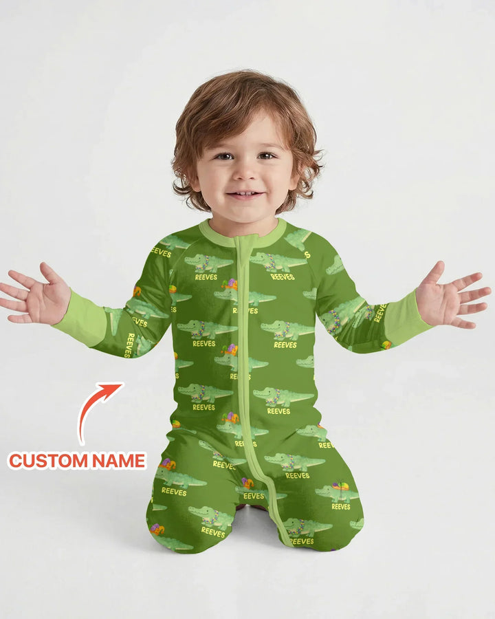 Custom Name Mardi Gras Gator Bamboo Convertible Zippy
