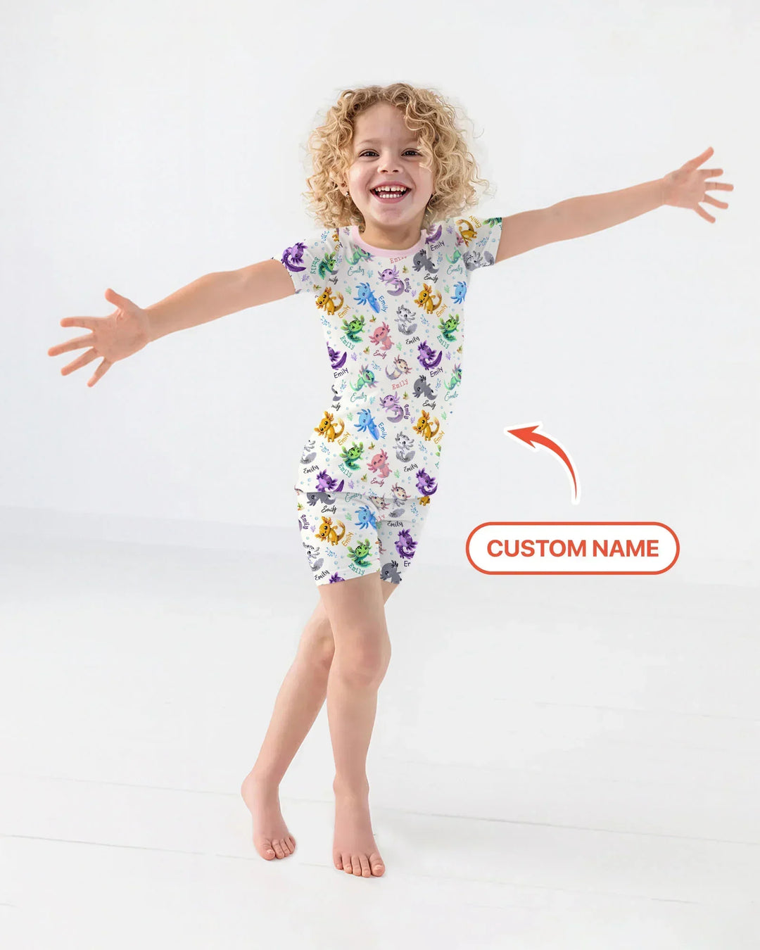 I Love You Axolotl Custom Name Bamboo Two Piece Short Sleeve Shorts Pajama Set