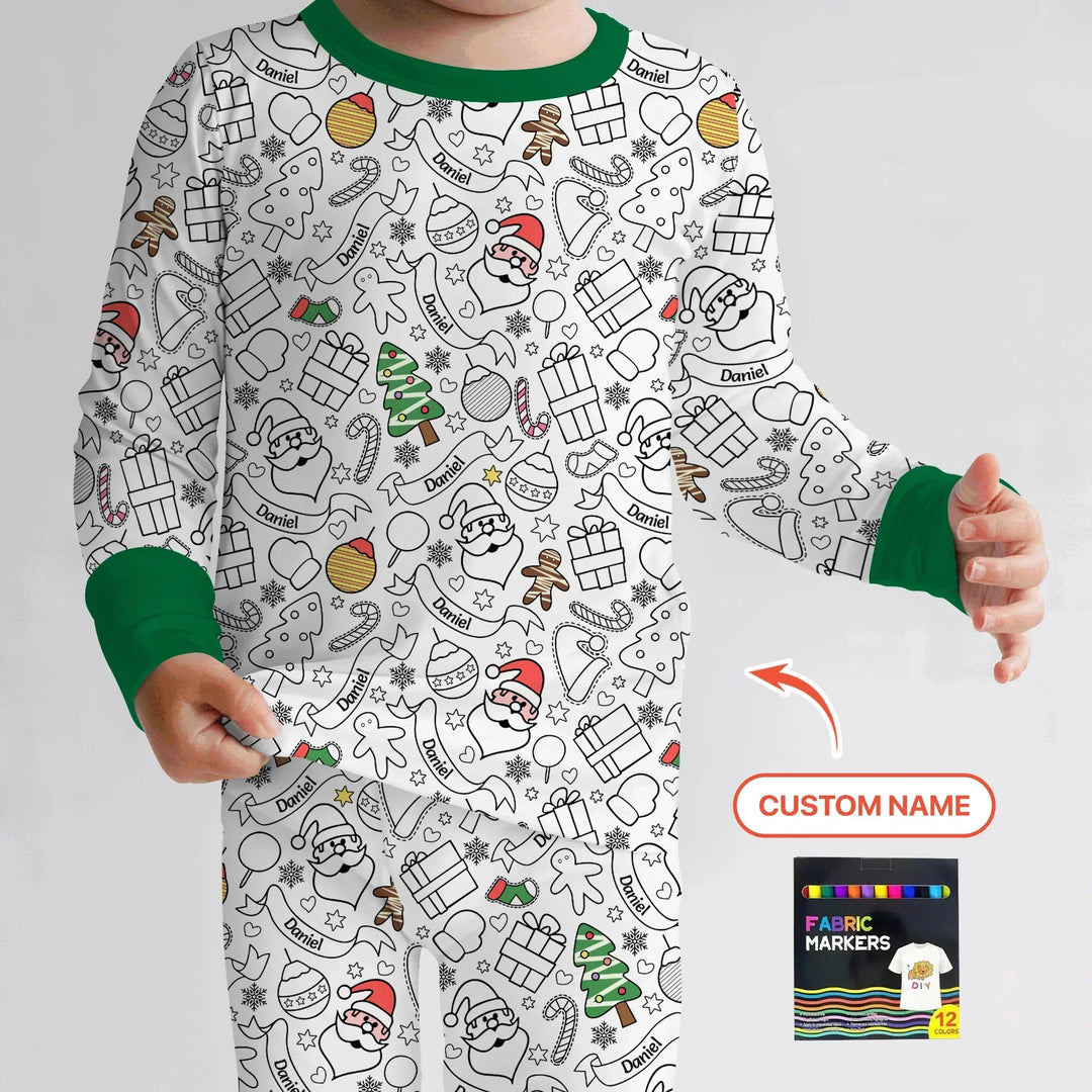 Joyful Doodle Christmas Colorable Bamboo Two Piece Long Sleeve Pajama Set