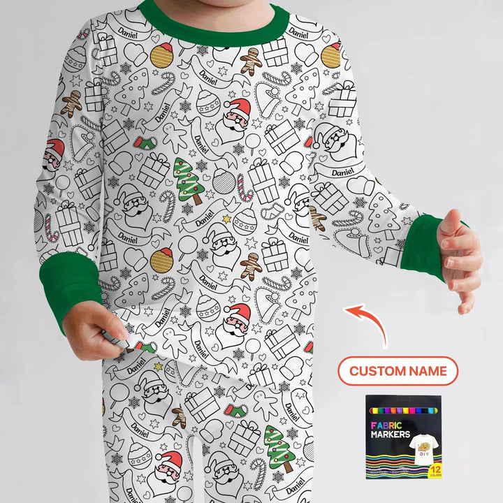 Joyful Doodle Christmas Colorable Bamboo Two Piece Long Sleeve Pajama Set