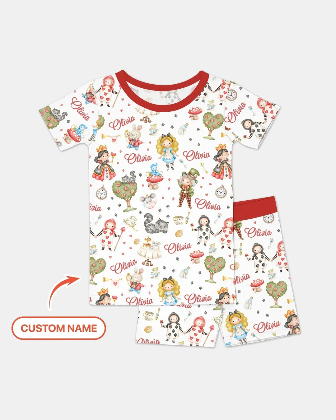 Whimsical Wonderland Tea Party Custom Name Bamboo Two Piece Short Sleeve Shorts Pajama Set