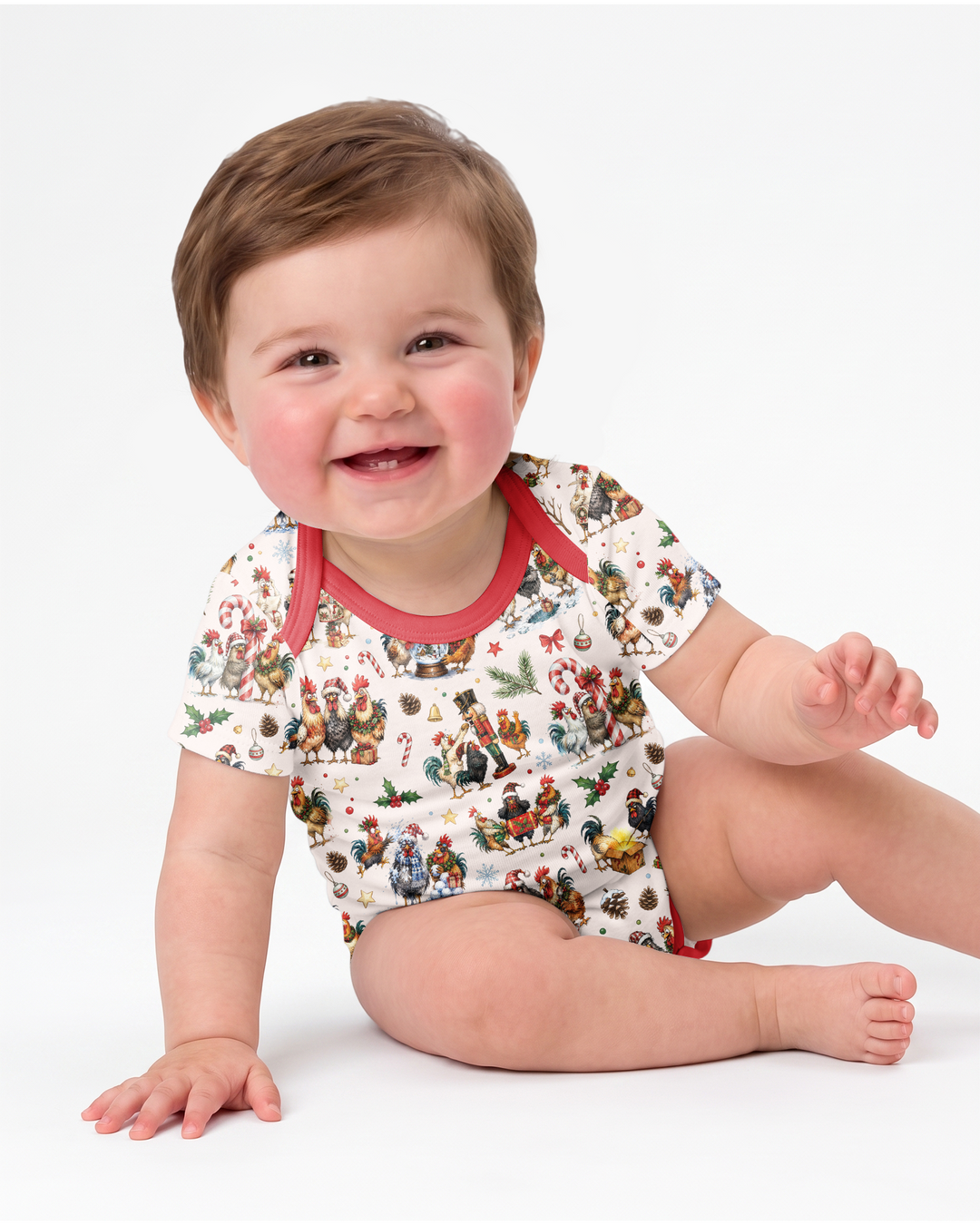 Funny Roosters On Christmas Bamboo Bodysuit