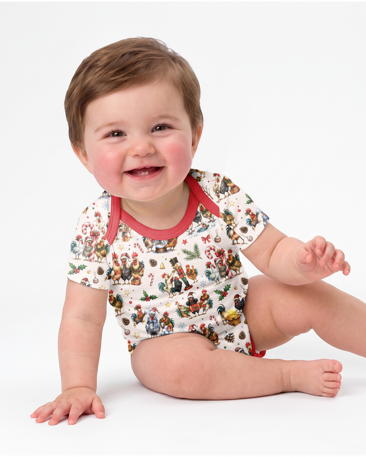 Funny Roosters On Christmas Bamboo Bodysuit