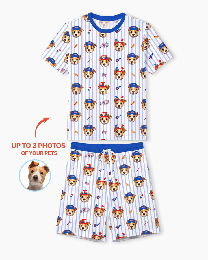 Custom Pet Image 4th of July Family Matching Bamboo Men Short Sleeve Short Pajama Set
