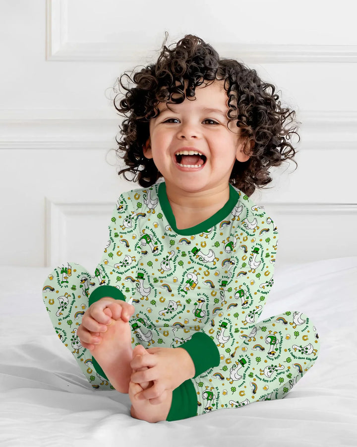 St. Patrick's Day Silly Goose Bamboo Two Piece Long Sleeve Pajama Set