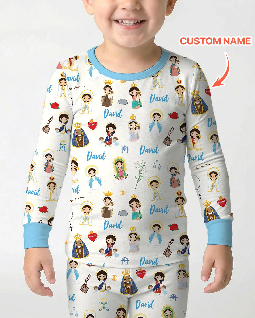 Custom Name Mother Mary Bamboo Two Piece Long Sleeve Pajama Set