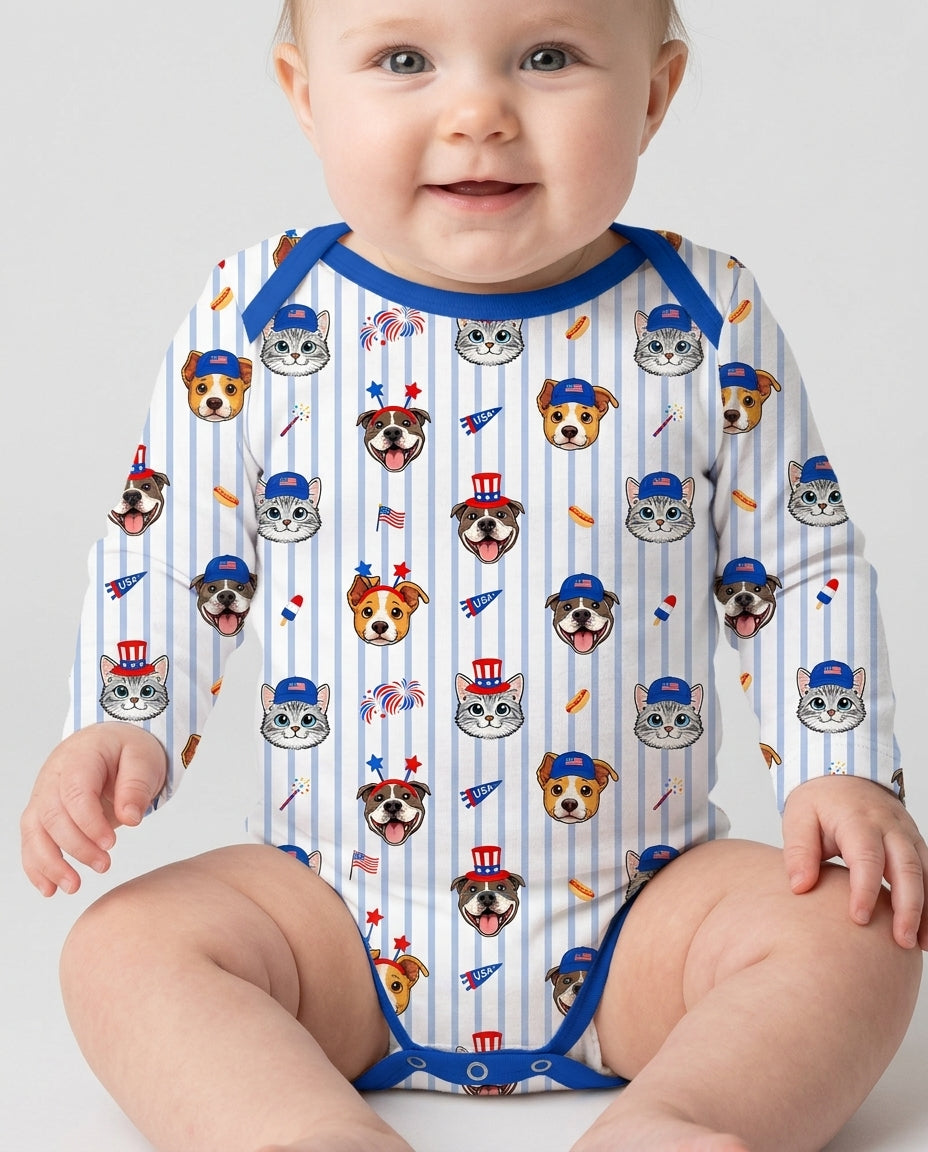 Custom Pet Image 4th of July Family Matching Bamboo Bodysuit