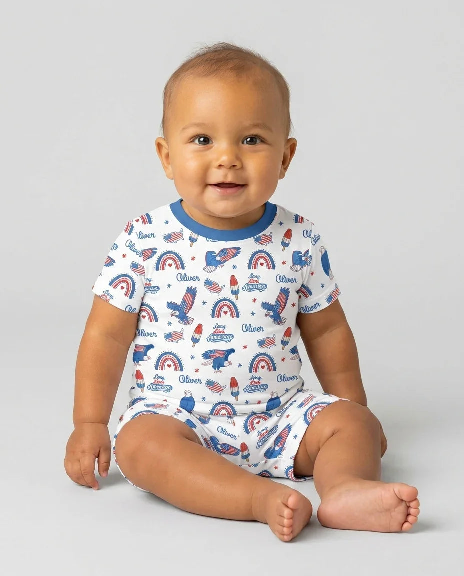 Long Live America Bamboo Two Piece Short Sleeve Shorts Pajama Set