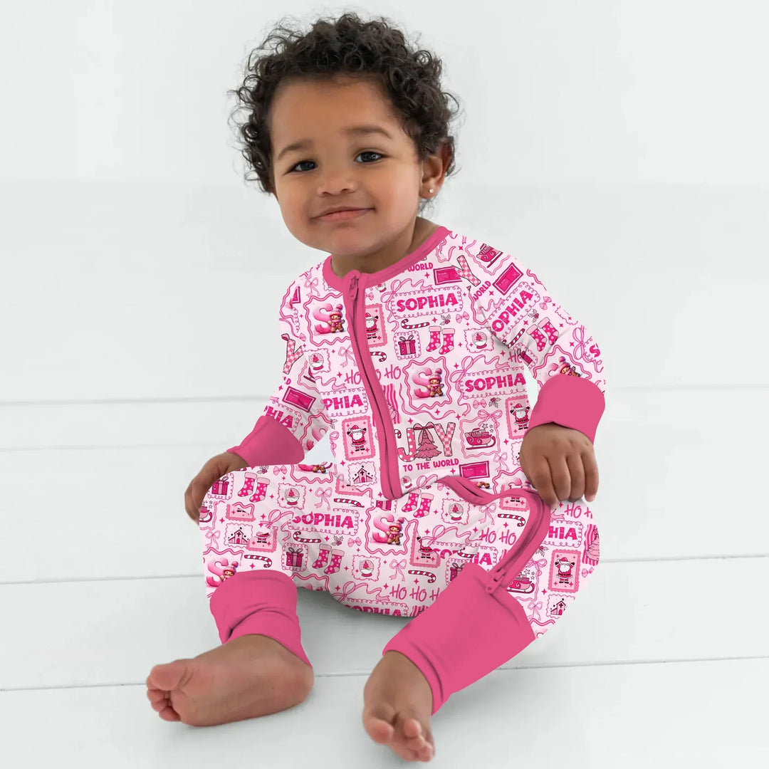 Custom Name Preppy Pink Christmas Convertible Zippy , Custom Name Preppy Pink Christmas Convertible Zippy - 0-3M
